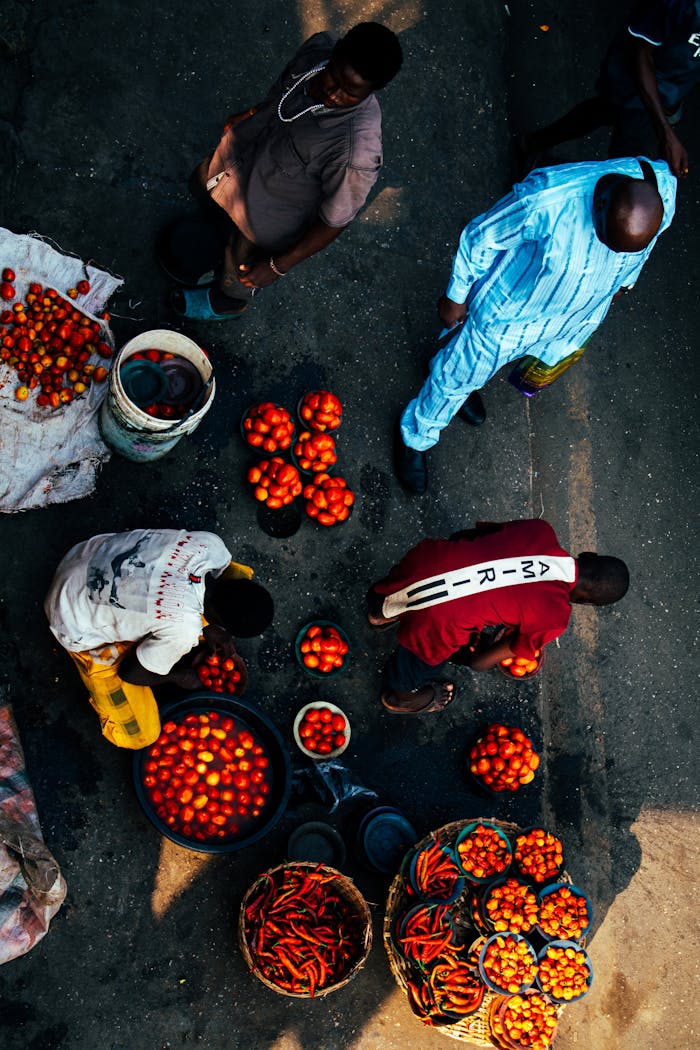 gallery-1 A bustling Lagos market with colorful produce and sellers viewed from above, showcasing vibrant Nigerian culture.